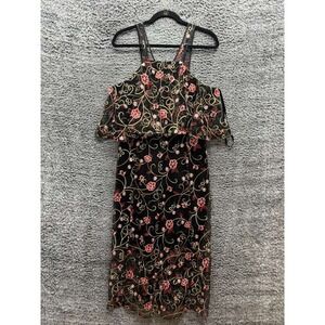 Gianni Bini Floral Embroidered Off-The-Shoulder Midi Dress Black Womens Size 12‎